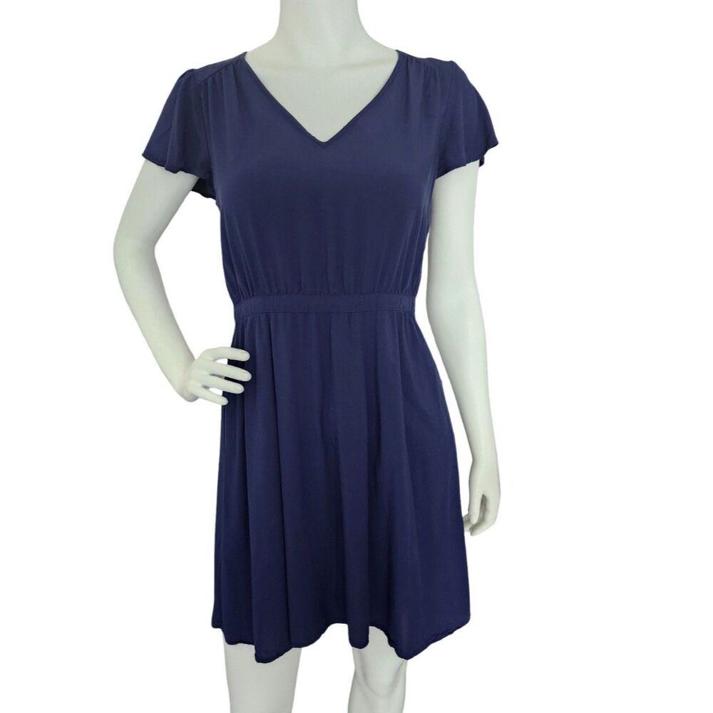 Old Navy Navy Blue Fit Flare Dress Flutter Sleeve Medium